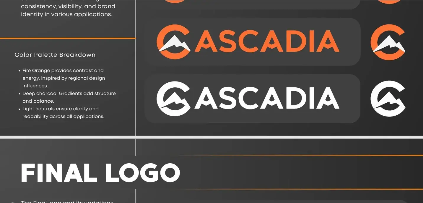 Cascadia final logo system proposal page